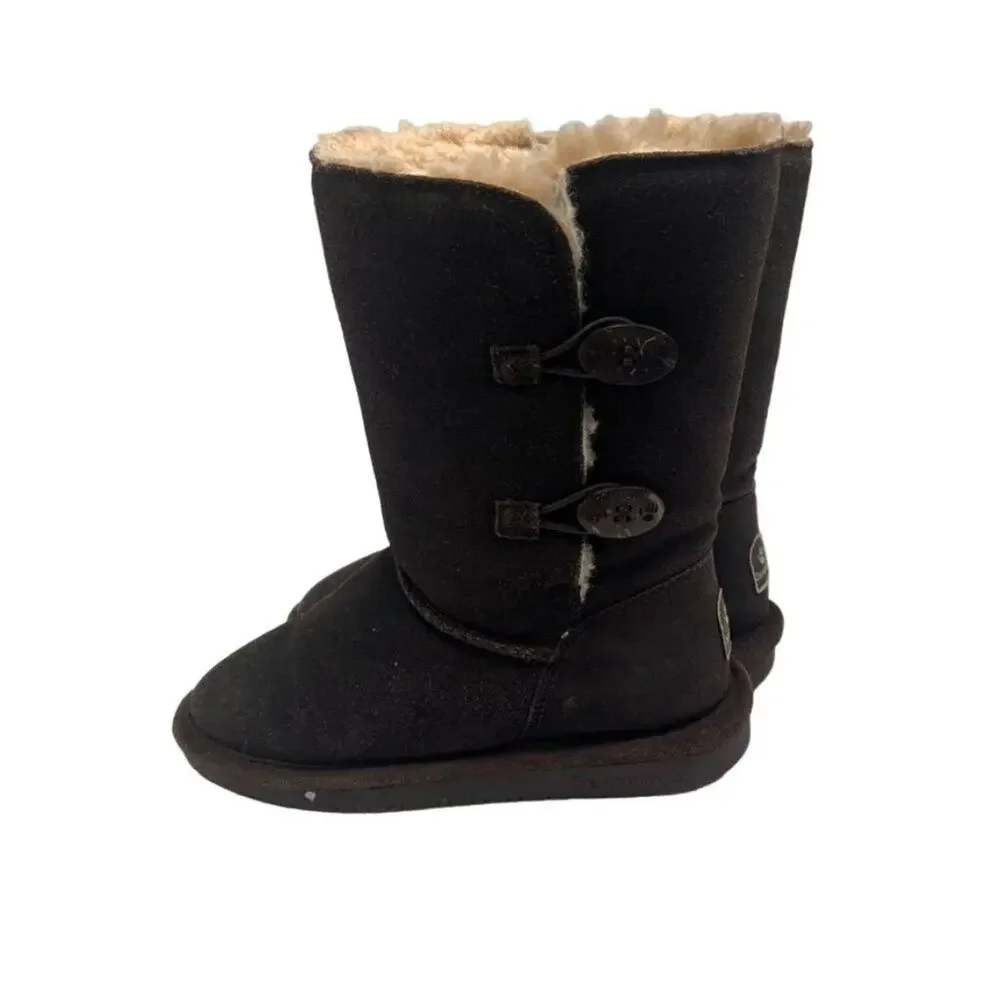 BEARPAW Boots Lori Girl Youth Size 4 Chocolate Brown Cow Suede Wool Blend lining